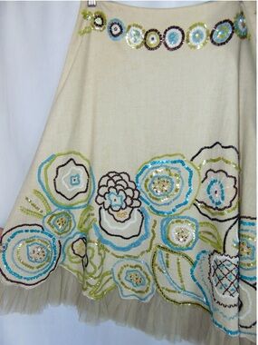 Rare Y2K Vintage Basil & Maude Hand Beaded Linen Tulle Skirt Size 2 Floral
